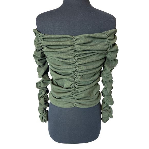 Line and Dot Billie Off Shoulder Top Ruching Stretchy Form Fitting Green Size M - Picture 9 of 14